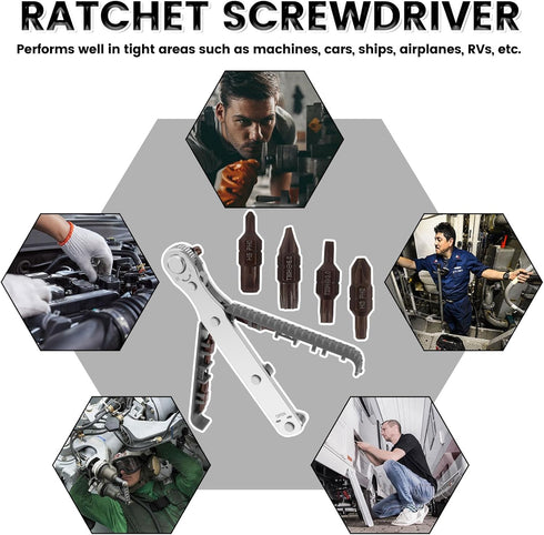 Mini Ratchet Set, 5-Piece 1/4 Ratchet Right Angle Screwdriver, 36-Tooth Bidirectional Ratcheting Wrench Bit Ratchet for Tight Spaces, Hand Tool wi...