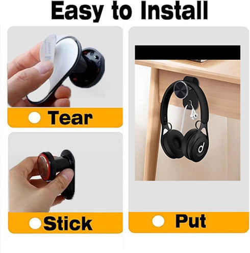Headphone Stand - Adjustable Headset Wall Mount Holder Adhesive Gaming Headphone Hanger Hook Earphone Clamp for Most Headphone (Black), HK-SS-01-B...