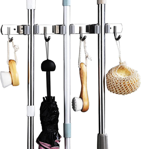 Broom Mop Holder Wall Mount Cleaning Tool holder, Heavy Duty Stainless Steel Broom Hanger Rack Hook Organizer, Garage Storag Racks wall Mounted Br...