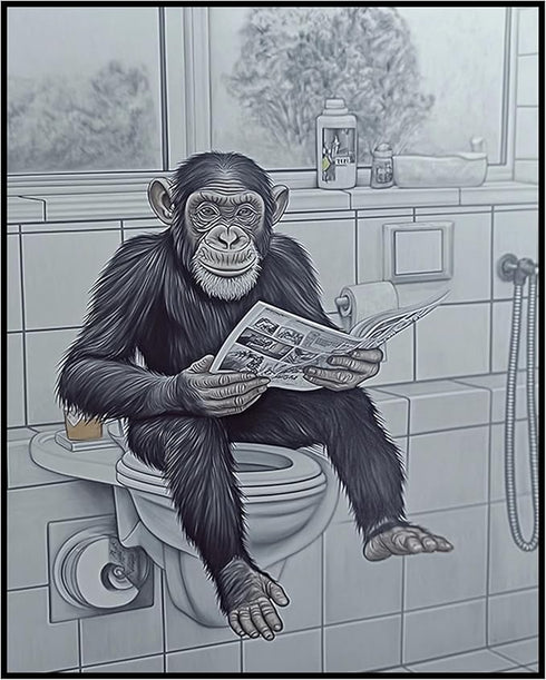 Posterizer 1 pcs-cute funny chimp reading newspaper on toilet-2-Bathroom Restroom Art-Art for Animal Lovers-Gift for Daughter, Son, Kids- unframed...