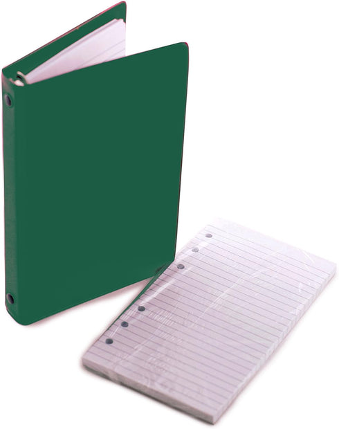 HNR Green Loose-Leaf Memo Book, 6 3/4 x 3 3/4", 6-Ring Binder, 80 Pages + Free Refill 80 Pages...