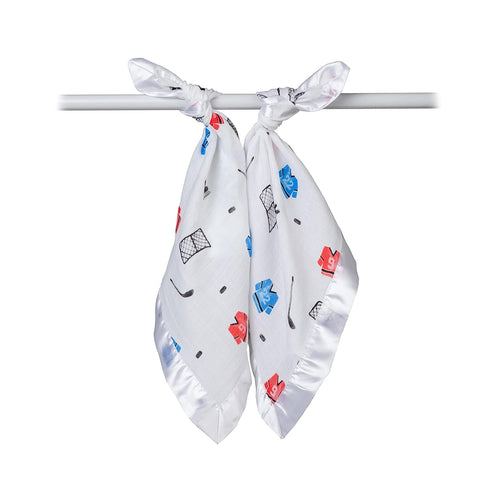 Lulujo Baby Security Blanket Soft Breathable Cotton Muslin Baby Blanket, 16" x 16" Hockey...