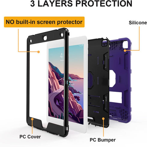 iPad Mini 5 Case, iPad Mini 4 Case, Hybrid Three Layer Armor Shockproof Rugged Drop Protection Cover Case Built with Kickstand for iPad Mini 4/5 7...