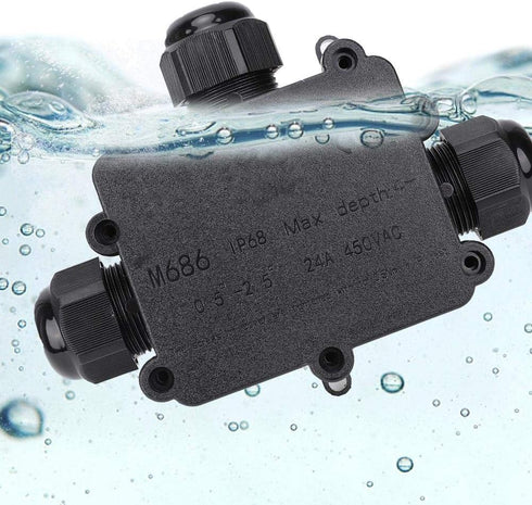 IP68 Waterproof Junction Box, M686 Outdoor Cable 3-Way Electrical Junction Box, Black Plastic Junction Box(T Type)...