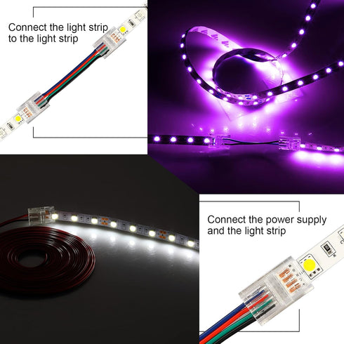 40 Packs LED Strip Connector 4 Pin,10 mm LED Connectors for Strip Lights, LED Strip to Wire Connector Waterproof RGB Unwired Clips for Strip Light...