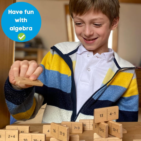 Math Domino Game for 1st & 2nd Grade | Wooden Algebra Dominoes Plus/Minus | Educational Learning Toy for Kids 6+ | Classroom, Homeschool & Teachin...
