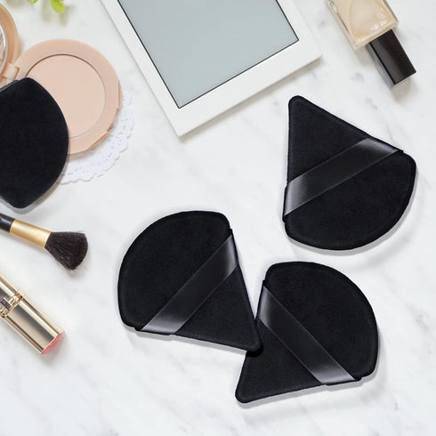 WSYUB 4Pcs Blender Puff Pure Cotton Face Soft Triangle Wedge Makeup Pad for Undereye Loose Mineral Body Powder, Black, Velour Sponge Makeup Tool...