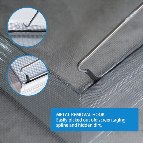 Screen Repair Kit-Screen Roller Tool with Bearing,Screen Retainer Spline(32ft) and Spline Removal Hook with Screen Installer Clips(8pcs) for Insta...