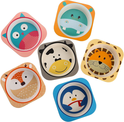 ZEAYEA 6 Pack Bamboo Kids Bowls, 10 Oz Durable Cartoon Bowls for Children, BPA Free Cute Snacks Bowls, Square Dinner Tableware for Serving Soup, C...