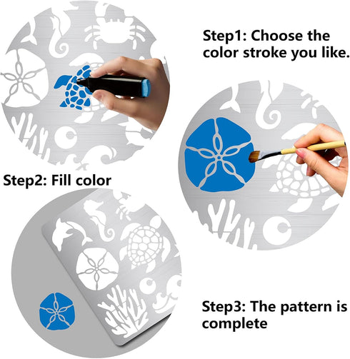 GORGECRAFT 6.3 Inch Ocean Creature Metal Stencil Dolphin Wood Burning Stencil Reusable Sea Animals Journal Stencils Turtle Template Stainless Stee...
