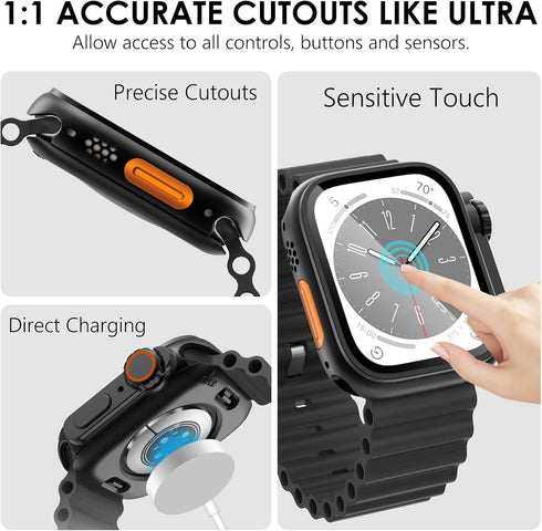 WINGLE 2 in 1 Waterproof case for Apple Watch Screen Protector 44mm Series 6 5 4 SE?Looks Like Apple Watch Ultra?, 2 Pack iWatch Face Cover + Back...
