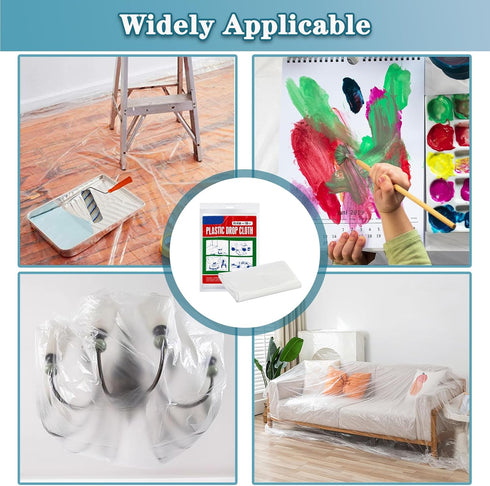 Plastic Drop Cloth, Plastic Sheeting 13x13 Feet Plastic Drop Cloths for Painting Waterproof Dustproof Paint Plastic Covering Furniture Cover Floor...
