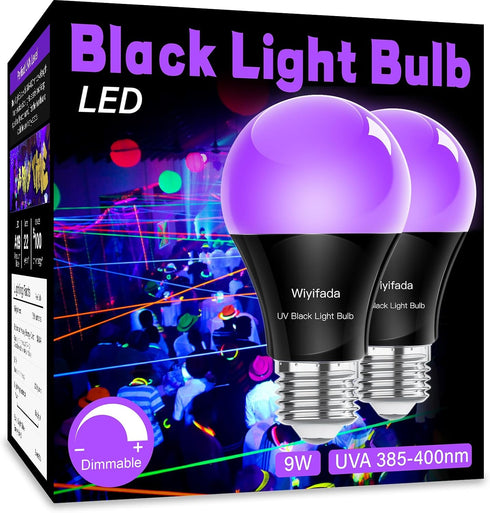 LED Black Light Bulbs 2 Pack, A19 9W UV Black Light Replace Up to 100W, 120V E26 Base Black lights UVA Level 385-400nm, Glow in The Dark for Body ...