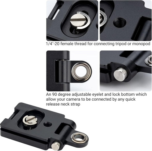 Kiorafoto 40MM Universal Arca Swiss Quick Release Plate with 1/4"-20 Screw & Adjustable Neck Strap Connect Eyelet for Tripod Ball Head, Camera Han...