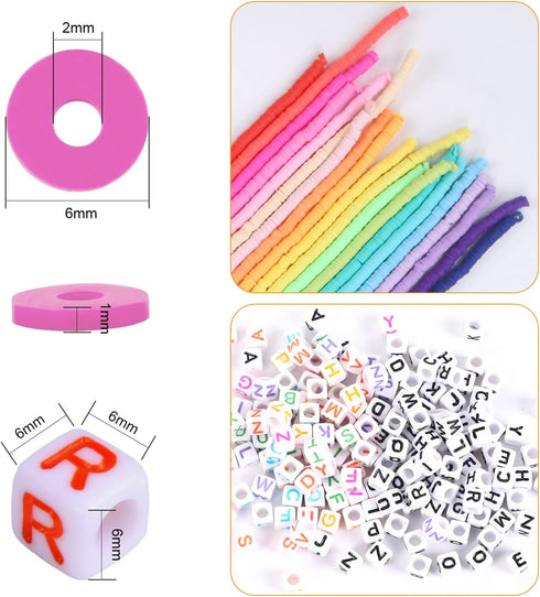 Augshy Clay Beads, 6700 Pcs Clay Beads for Bracelets Making Include Alphabet Letter Beads Round Heishi Jewelry Making Beads Flat Beads for Bracele...