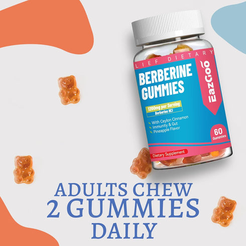 Berberine Supplement Gummies (1200mg) with Ceylon Cinnamon, Metabolism and Energy Support, Gluten Free, Vegan, Chewable Supplement -120 Gummies...
