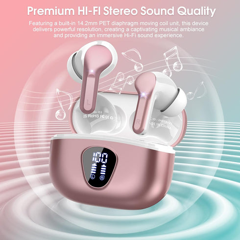 Wireless Earbuds Bluetooth 5.3 Headphones, 40H Playback HiFi Stereo Ear Buds with LED Display, ENC Noise Cancelling Earbuds, IP7 Waterproof in-Ear...