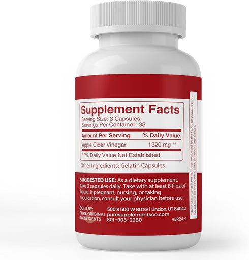 Pure Original Ingredients Apple Cider Vinegar, (100 Capsules) Always Pure, No Additives Or Fillers, Lab Verified...