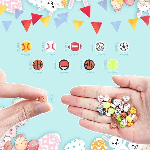 500 Pcs Boys Friendship Sports Ball Polymer Clay Beads Bulk, Charms for Crafts with Elastic String for Jewelry Making Bracelet Kit Necklace Craft ...
