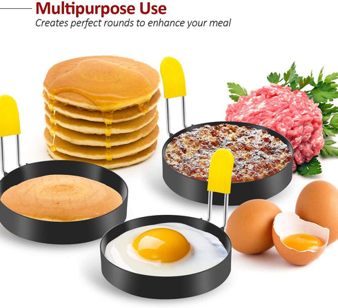 Egg Ring for Frying Eggs and English Muffin - Round Egg Shaper Mold with Anti-scald Handle - Stainless Steel Non-stick Egg Cooker Ring - 2 Pack...