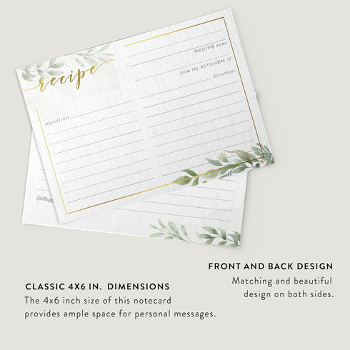 Dashleigh Farmhouse Greenery Recipe Cards with Gold Foil - 48 Double Sided 4x6 Cards - Sage Green Rustic Kitchen & Bridal Shower Gift...