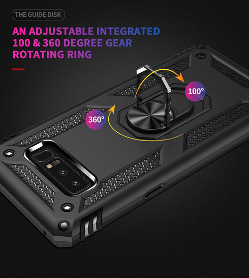 Androgate for Samsung Galaxy Note 8 Case with 3D PET Screen Protectors, Military-Grade Metal Ring Holder Kickstand 15ft Drop Tested Shockproof Cov...