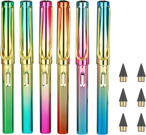 6 Sets Everlasting Pencil with BONUS 6pcs Replacement Nibs, Infinity Inkless Pencil with Erasers, Magic Cute Forever Pencil for Kids Writing, Sket...