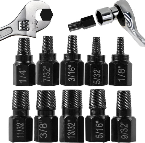 10 Pcs Screw Extractor Set, Hex Head Easy Out Bolt Extractor Set, Multi-Spline Stripped Screw Extractor Set, Broken Bolt Remover Kit, Damaged Scre...