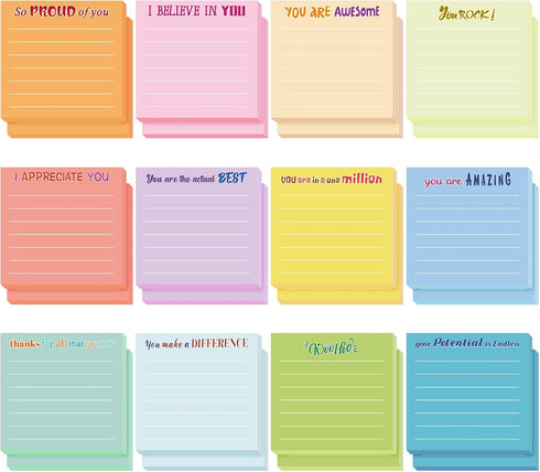 Yinder 24 Pcs Inspirational Sticky Notes with Lines Cute Motivational Sticky Note Pad Appreciation Sticky Notes Gifts for Coworkers Nurse Office S...