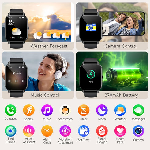 Smart Watches for Men Women(Answer/Make Calls) 1.96” HD Big Screen Smart Watch 100+ Sports Mode Fitness Watch with Heart Rate Sleep Monitor IP68 W...