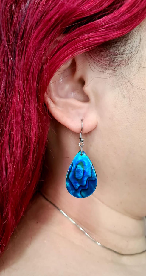 Blue Paua Abalone Earrings, Handmade Teardrop Natural Abalone Shell Earrings for Women, Dangle Drop Seashell Earrings Fashion Jewelry GA249-A...
