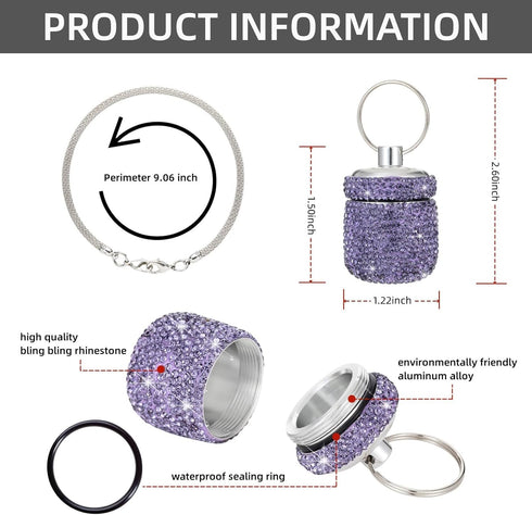 Keychain Pill Holder Bling Small Pill Box for Purse Portable Pill Case Organizer Cute Key Chain Pill Container Bottle for Capsule Vitamin Suppleme...