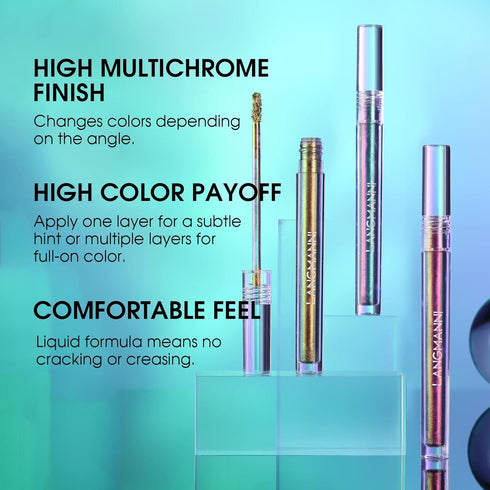 Jolilab Metallic Liquid Chameleon Eyeshadow, Multi-Dimensional Eye Looks, Long-lasting Holographic Glitter Multichrome Eyeshadows Makeup (#Peacock...