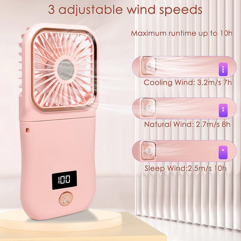 Portable Mini Fan, 3000mAh Battery Operated Fan, 3 Speeds Rechargeable Fan, Phone Bracket & Power B ank Function, Foldable Design, Power indicator...
