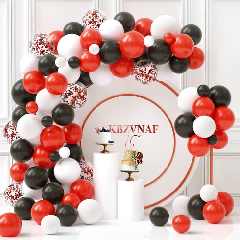 KBZVNAF Black Red Balloons Garland Arch Kit - 120Pcs White Red Black Confetti Latex Balloons for Wedding Baby Shower Birthday Graduation Party Dec...