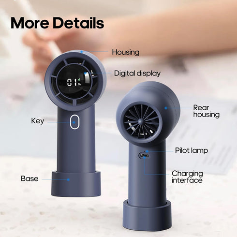 Rican Portable Fan, Mini Handheld Fan, Personal Fan 1-100 Speed, Digital Display Turbo Fan, Battery Operated Fan, Small Pocket Fan for Travel/Outd...