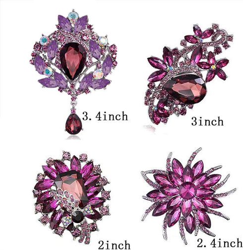 4pcs Purple Crystal Rhinestone Brooches For Wedding Bouquet Decoration...
