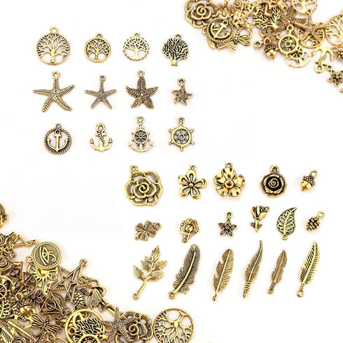 JIALEEY 200Pcs Tibetan Antique Gold Charm Mixed Pendants DIY for Bracelet Necklace Jewelry Making and Crafting...