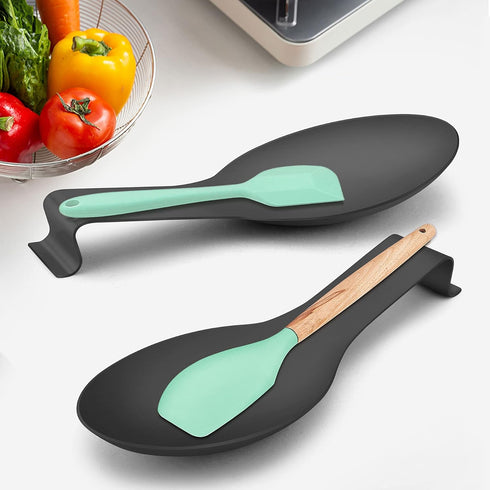 LIANYU Stainless Steel Black Spoon Rest Set of 2, Spatula Ladle Spoon Utensil Holder for Kitchen Counter Stove Top, Dishwasher Safe...