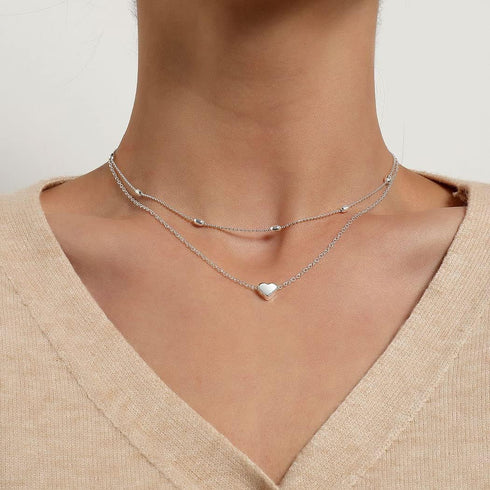 Love Heart Layered Choker Necklace Silver Simple Beads Pendant Necklace Simple Chain jewelry for Women...