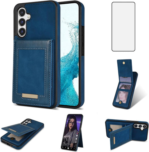 Asuwish Phone Case for Samsung Galaxy S23 FE 5G Wallet Cell Cover with Tempered Glass Screen Protector and RFID Slim Credit Card Holder Slot Stand...