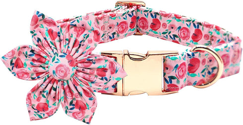 Dog Collar Cute Pink Flowers Print Pet Collar Soft Girl Dog Collar with Flower Adjustable Metal Buckle Collar Gift Collar for X-Large Dogs...