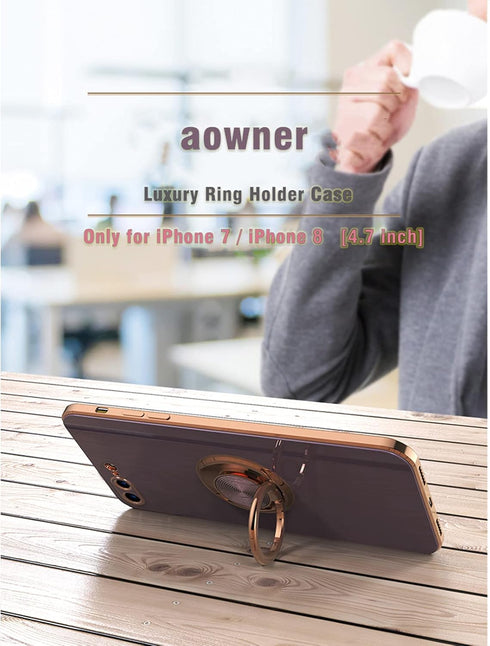 aowner for iPhone SE 3/SE 2/iPhone 8/7 Ring Holder Case Shiny Plating Rose Gold Edge with 360 Degree Rotation Kickstand for Women Girls Slim Soft ...