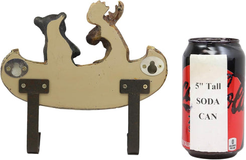 Ebros Whimsical Forest Creek Buddies Rustic Black Bear and Elk Moose Rowing Boat Canoe 2 Pegs Wall Hooks 7" Wide Hanger Bears Deers Elks Wall Moun...