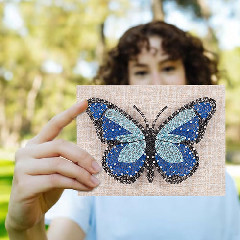 WEBEEDY DIY String Art Kit Blue Butterfly Craft Kit Creative Craft Kits 3D String Art Supplies for Girls Boys Adult Gifts Home Wall Table Decorati...