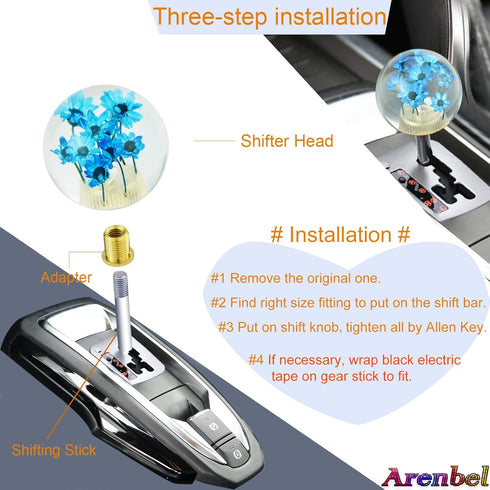 Arenbel Flower Crystal Ball Shape Gear Lever Shifter Grip Knobs Round Car Shift Stick Handle Fit Most Manual Auto Transmissions, Blue...
