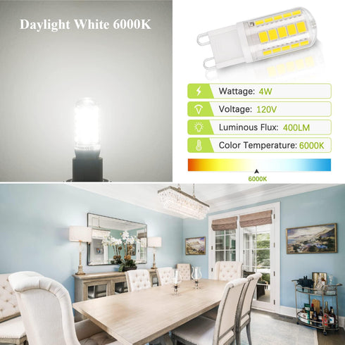 DiCUNO G9 LED Bulb 40W, Daylight White 6000K, 400LM, G9 Bi-pin LED Bulbs for Chandelier Light, Non-dimmable, G9 Halogen Bulb Replacement for Penda...