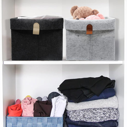 Felt Storage Basket, Folded Closet Storage Bins Large Capacity Cube Storage Bin with Hanger, Multifuctional Storage Bins for Shelves, Clothing, Bo...