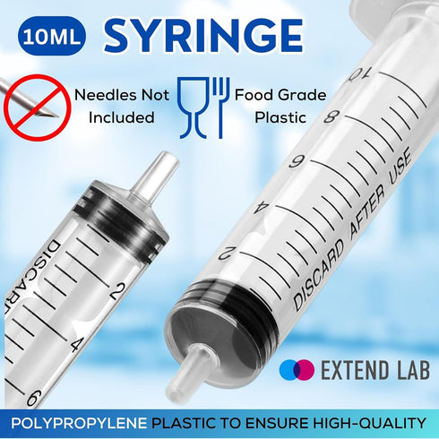 10ml/cc Plastic Syringe - Individually Sealed Measuring Syringe - Ideal for Scientific Labs & Pet Feeding - Luer Slip Tip for Refilling & Measurin...
