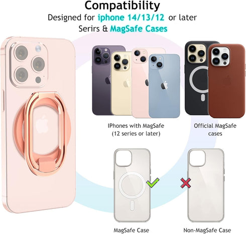 Mag Safe Phone Ring Holder, Compatible with MagSafe Phone Grip, Removable Magnetic Ring Holder Magsafe Accessories Adjustable Finger Phone Ring St...